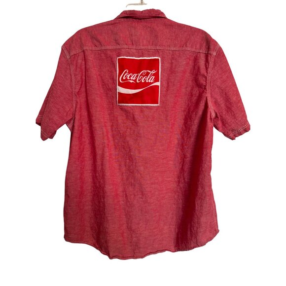 Coca- Cola Button Up Shirt Size Large Short Sleeve Red Pocket Men's Employee - Picture 2 of 7